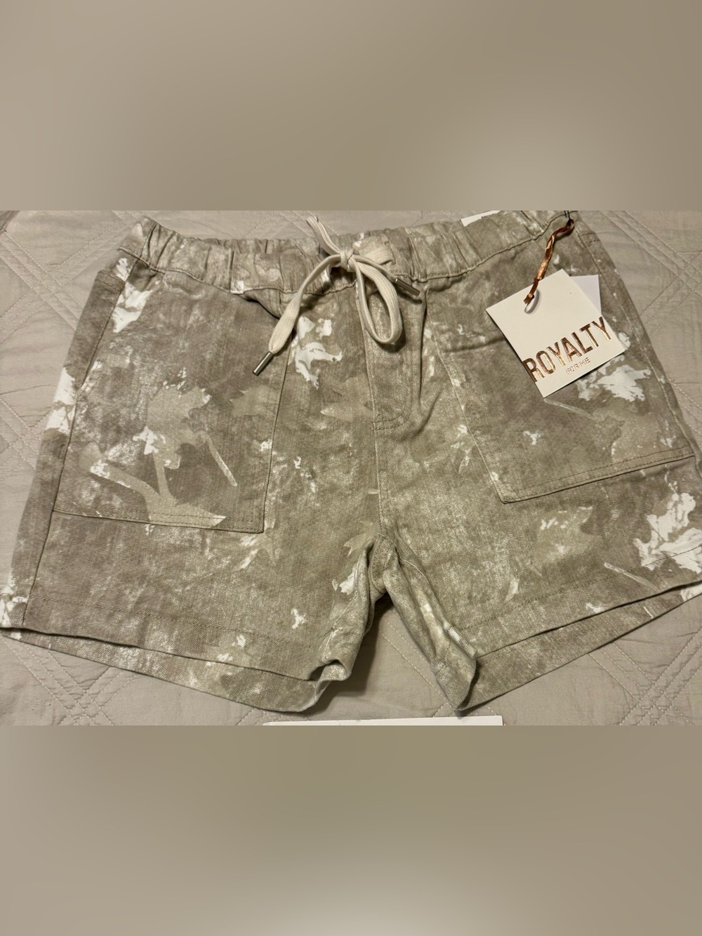 YMI High Rise Premium Colored Jogger Jean Shorts in Beige Camo “Royalty”